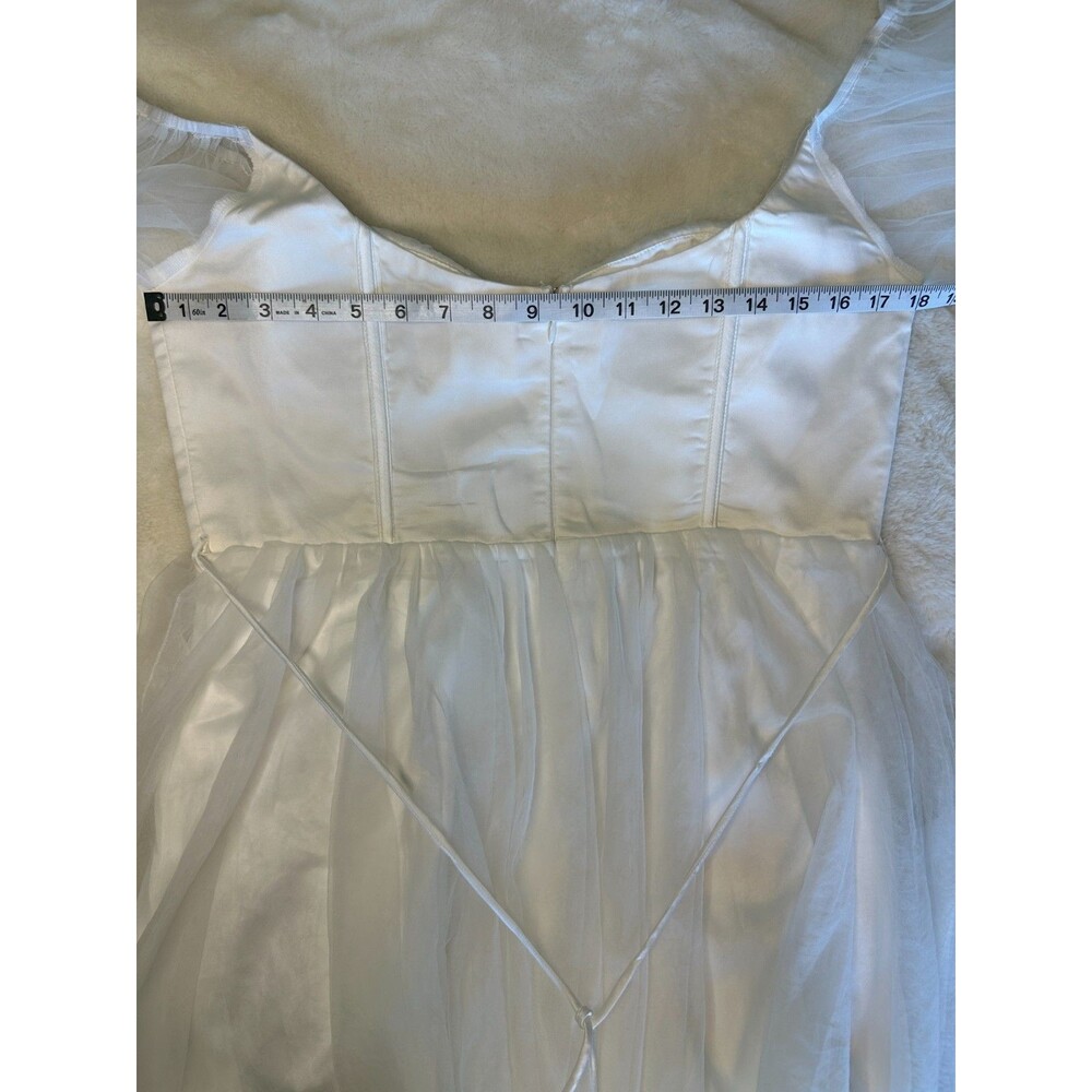 NWT Selfie Leslie Fairytale Dream XXL white mini dress sheer puff sleeve bridal - Picture 7 of 8